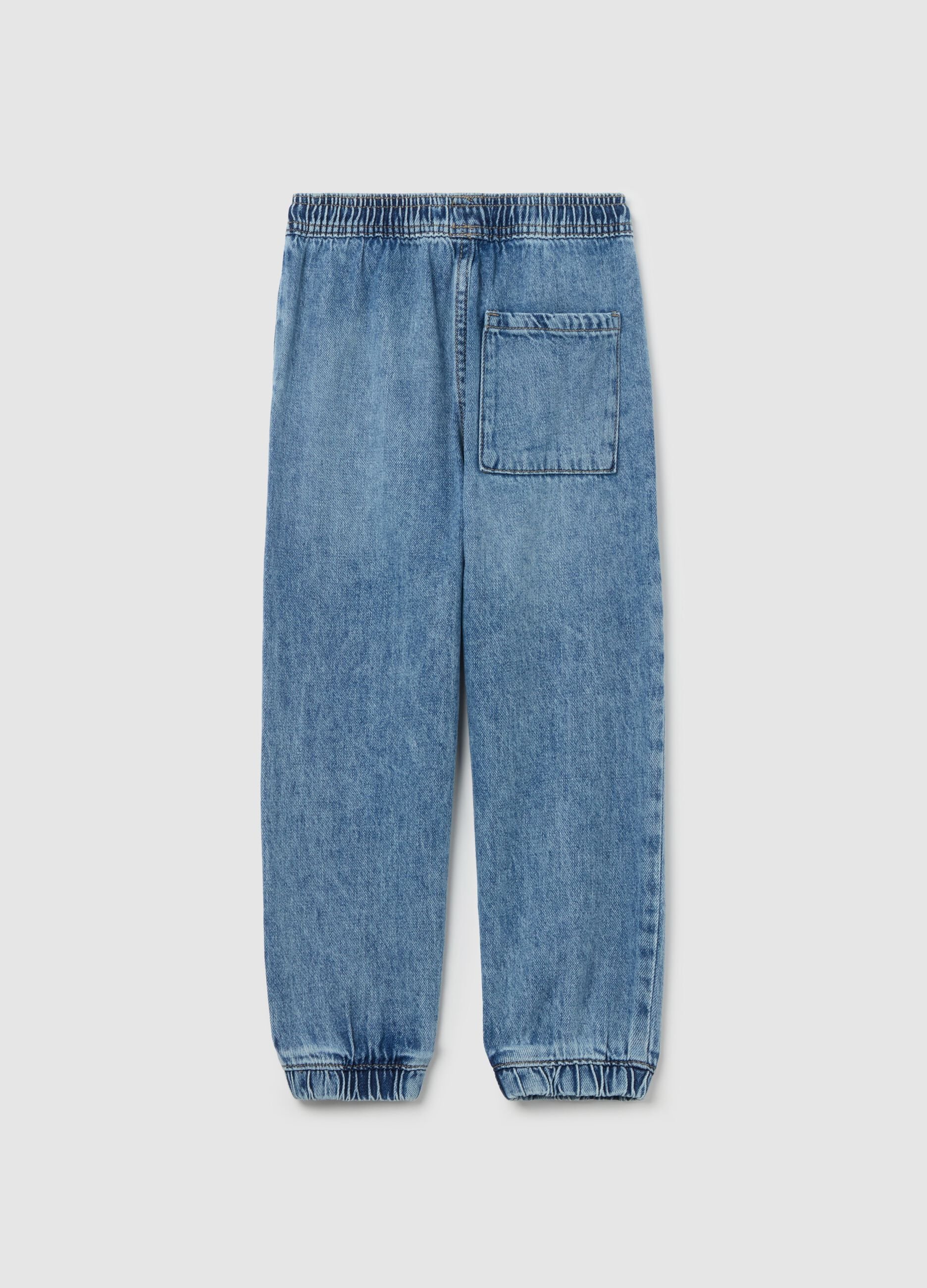 Denim joggers with drawstring