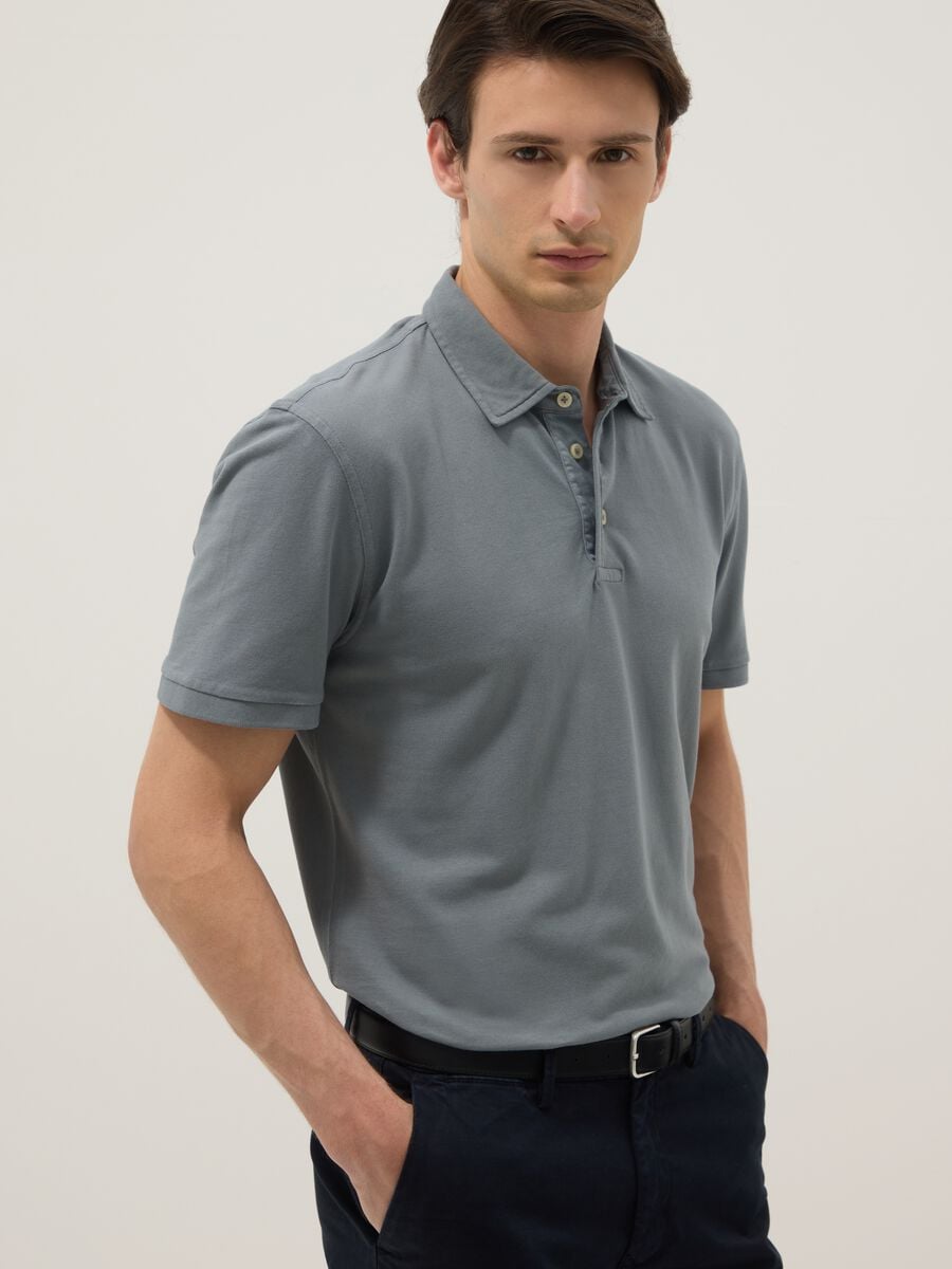 Grey pure cotton slim-fit short-sleeve polo_1
