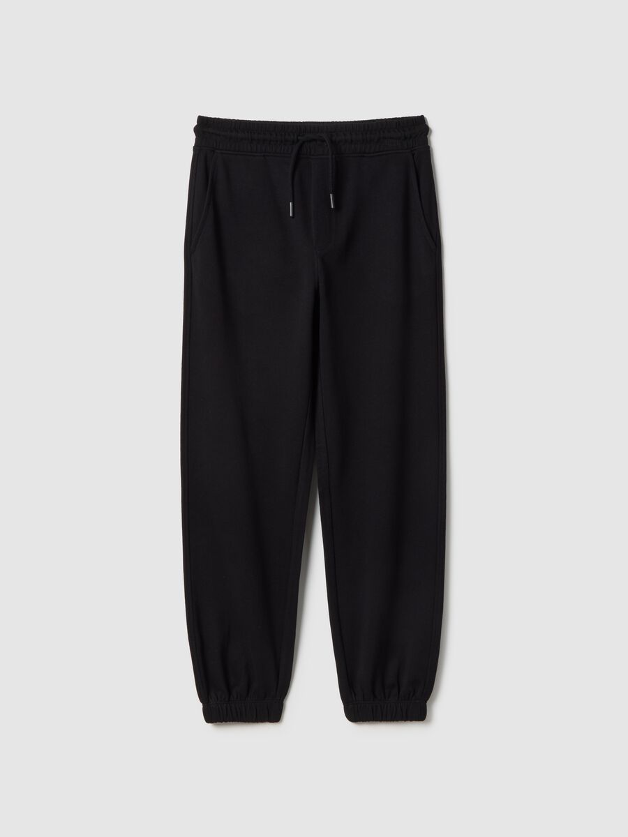 Black cotton and viscose mix regular fit jogger trousers for boys_3