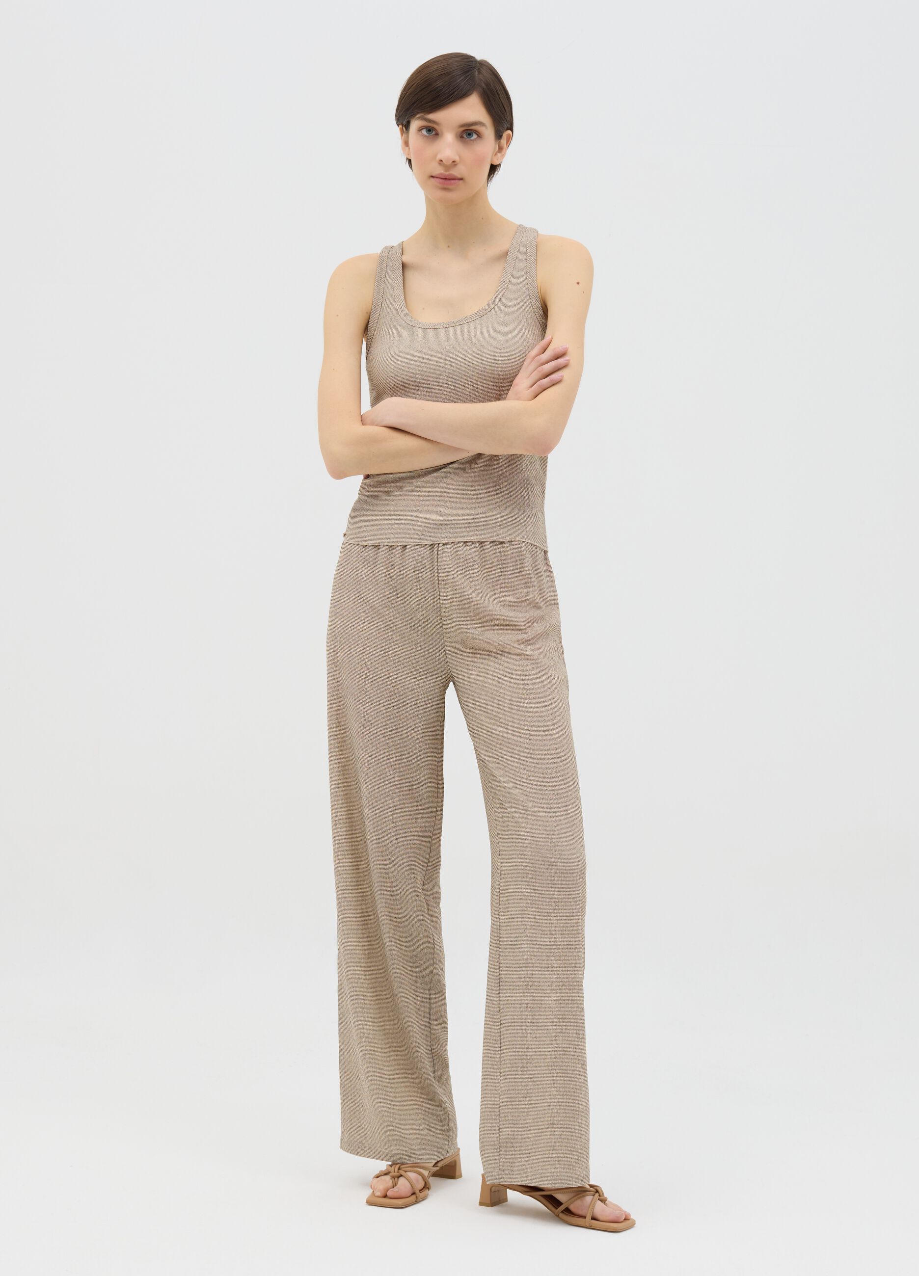 Beige tank top in stretch fabric
