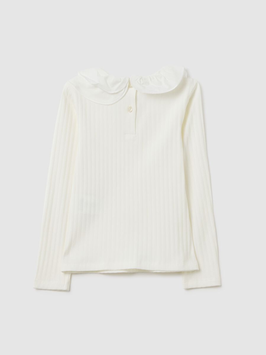 Maglia da bambina in cotone elasticizzato bianca regular fit_1