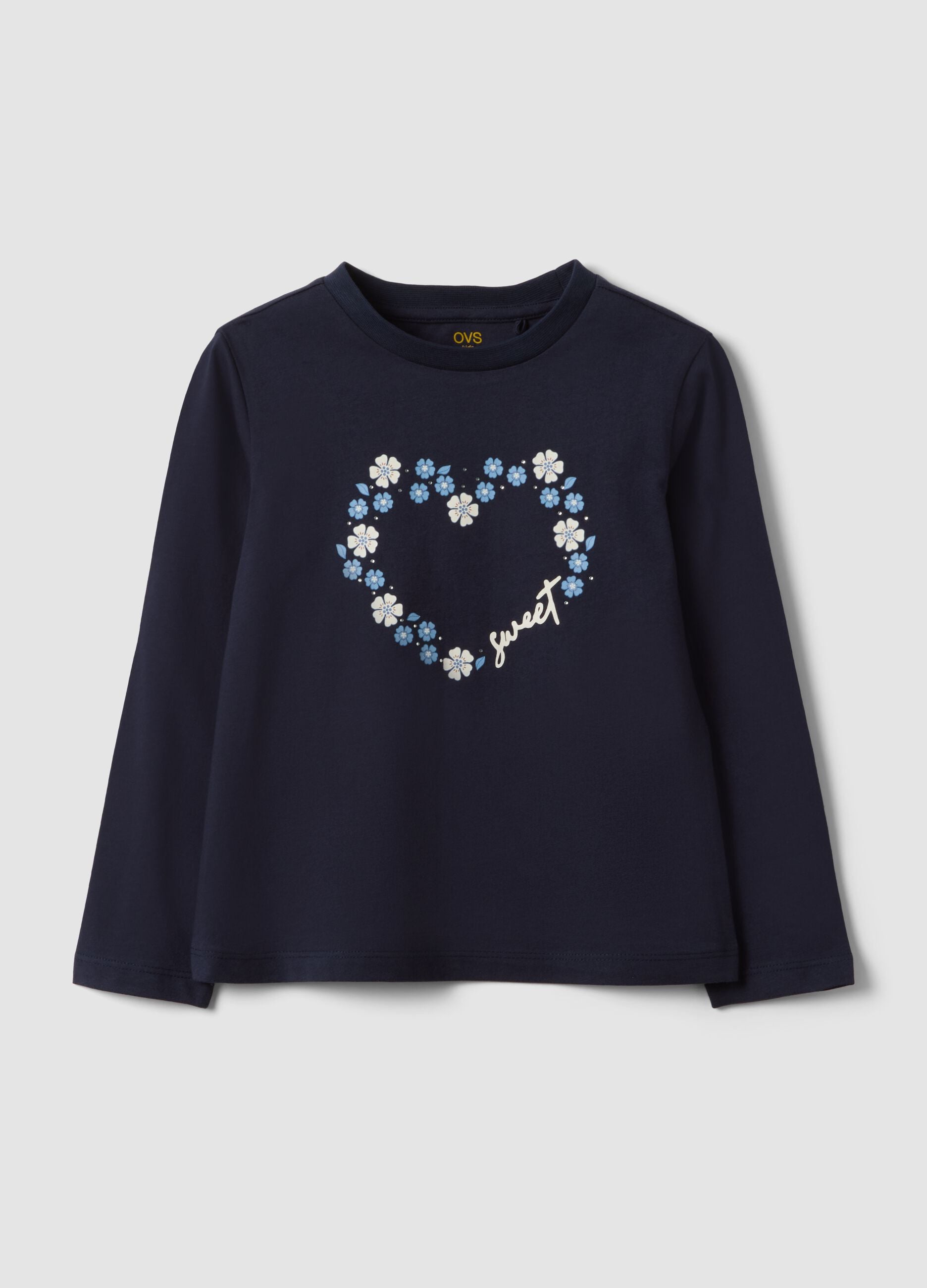 Blue organic cotton crew-neck T-shirt