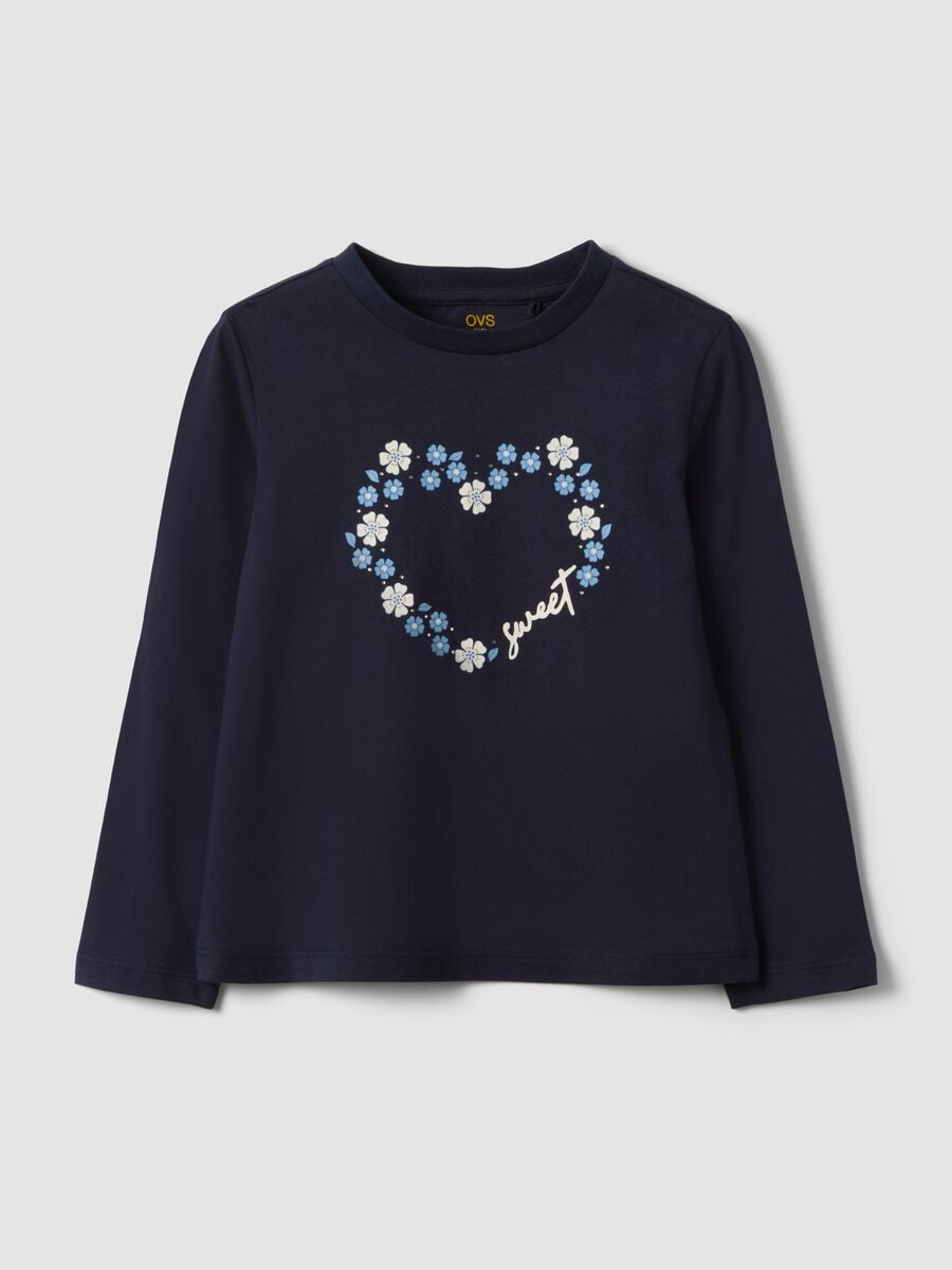 T-shirt blu in puro cotone organico girocollo_0