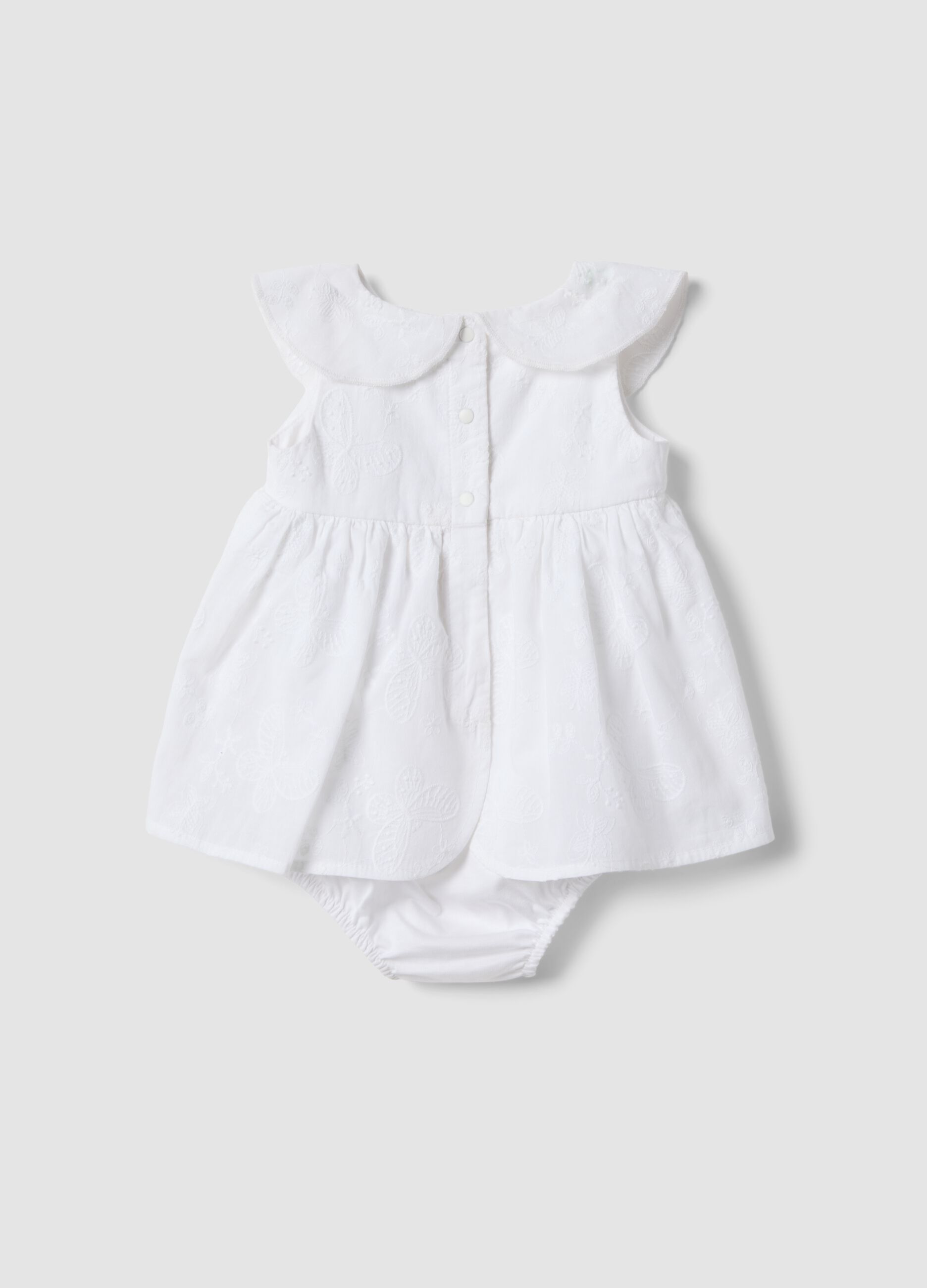 White pure cotton baby girl romper with embroidery