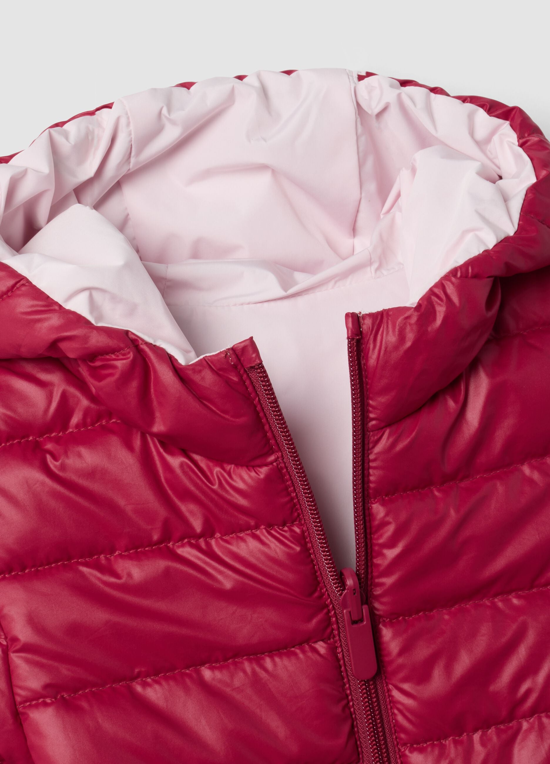Giubbotto Ultralight reversibile rosa imbottito con cappuccio per bambina