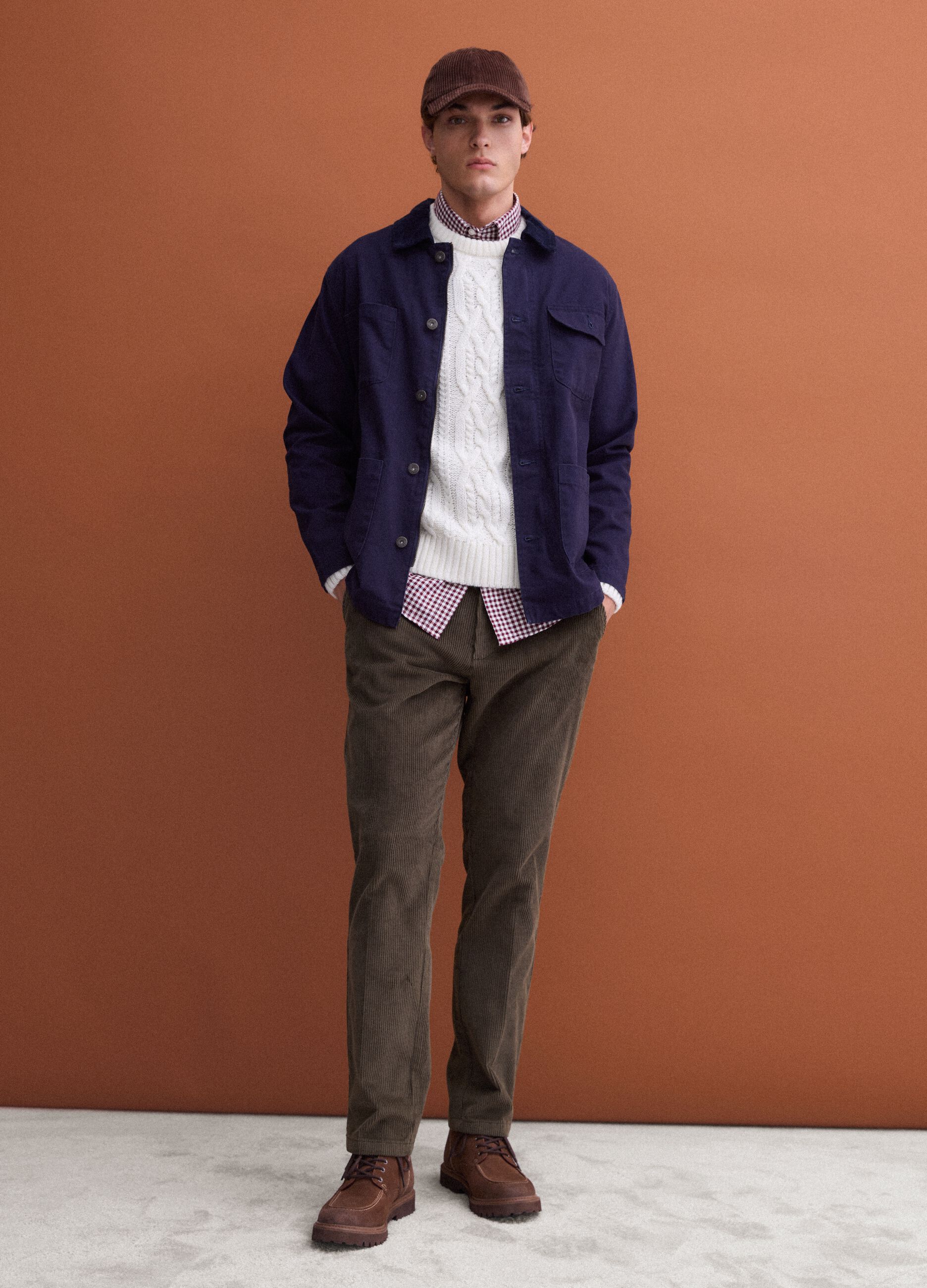 Green regular-fit ribbed stretch-cotton chinos