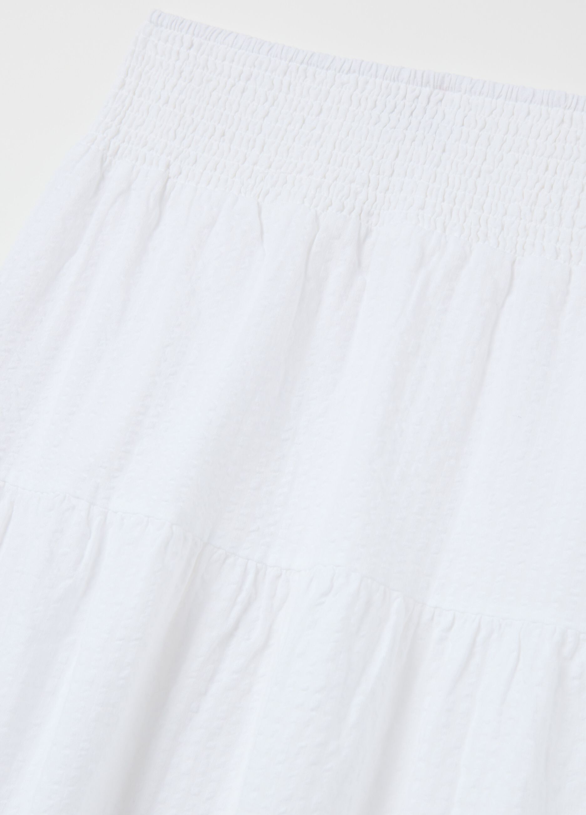 Long white tiered skirt in seersucker
