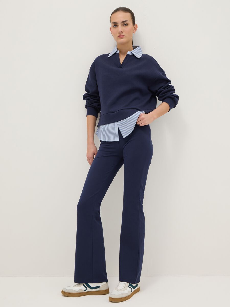Blue Stretch Cotton Flare Fit Leggings_0