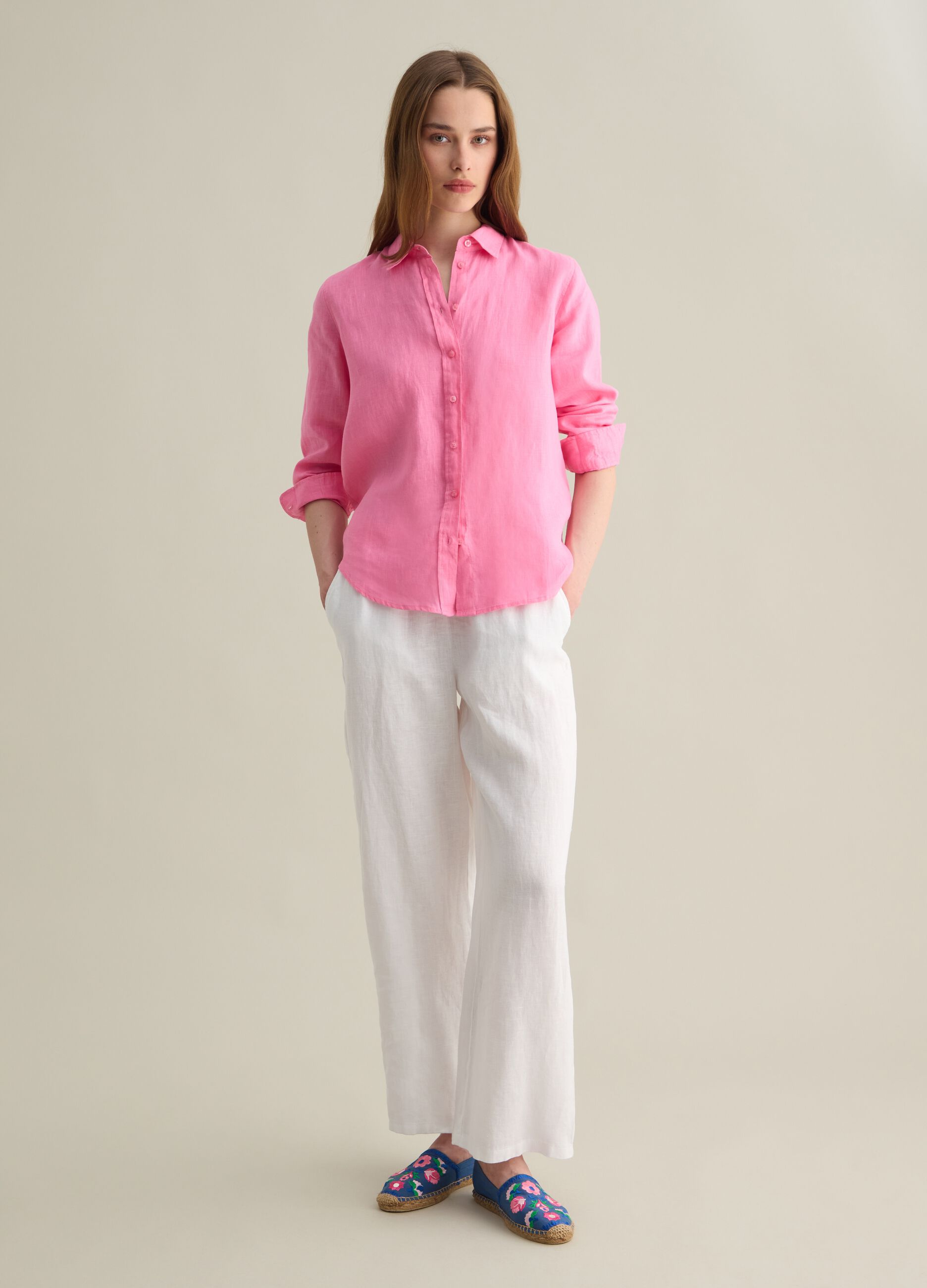 Regular-fit shirt in pink linen