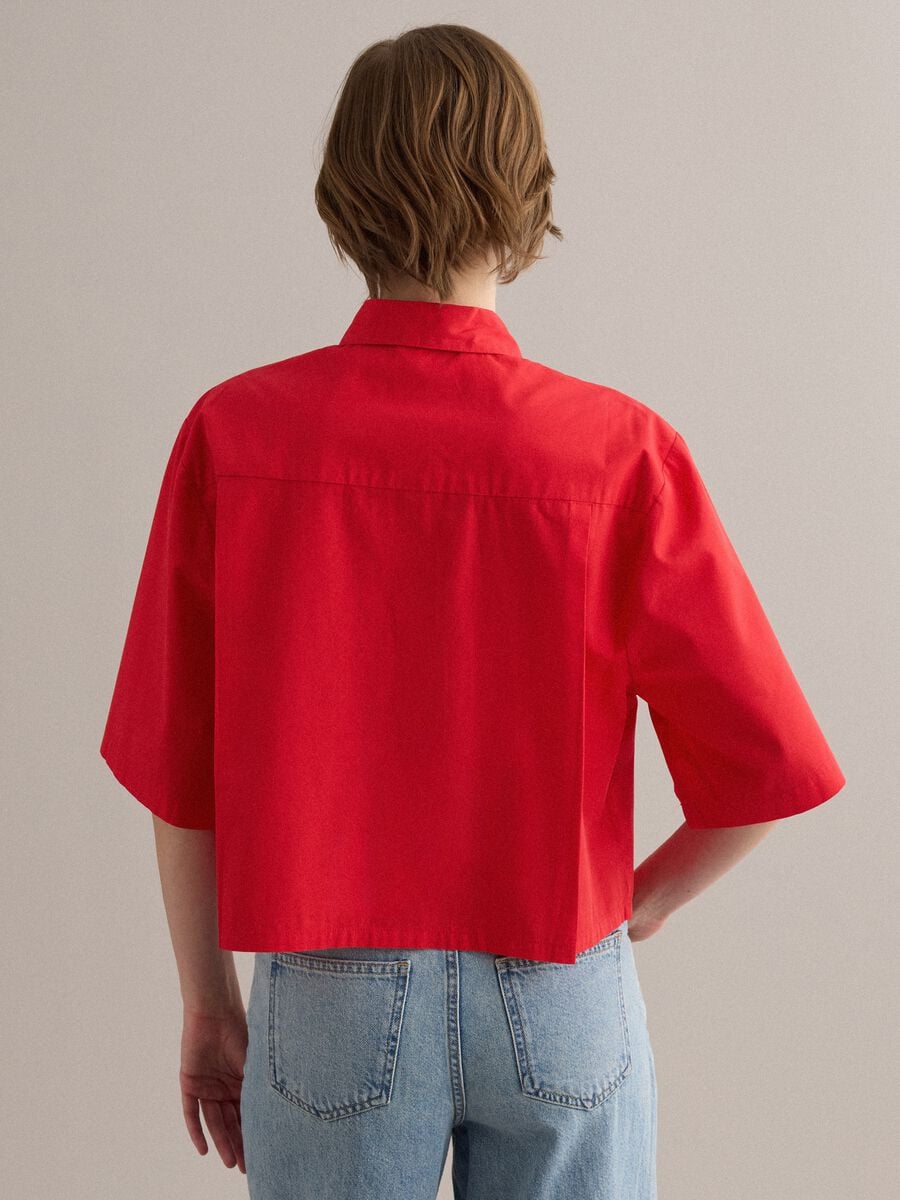 Camicia rossa in puro cotone con taschino over fit_4