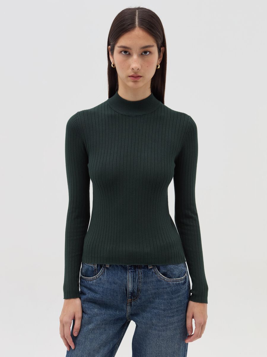 Flat ribbed top with mock neck_0