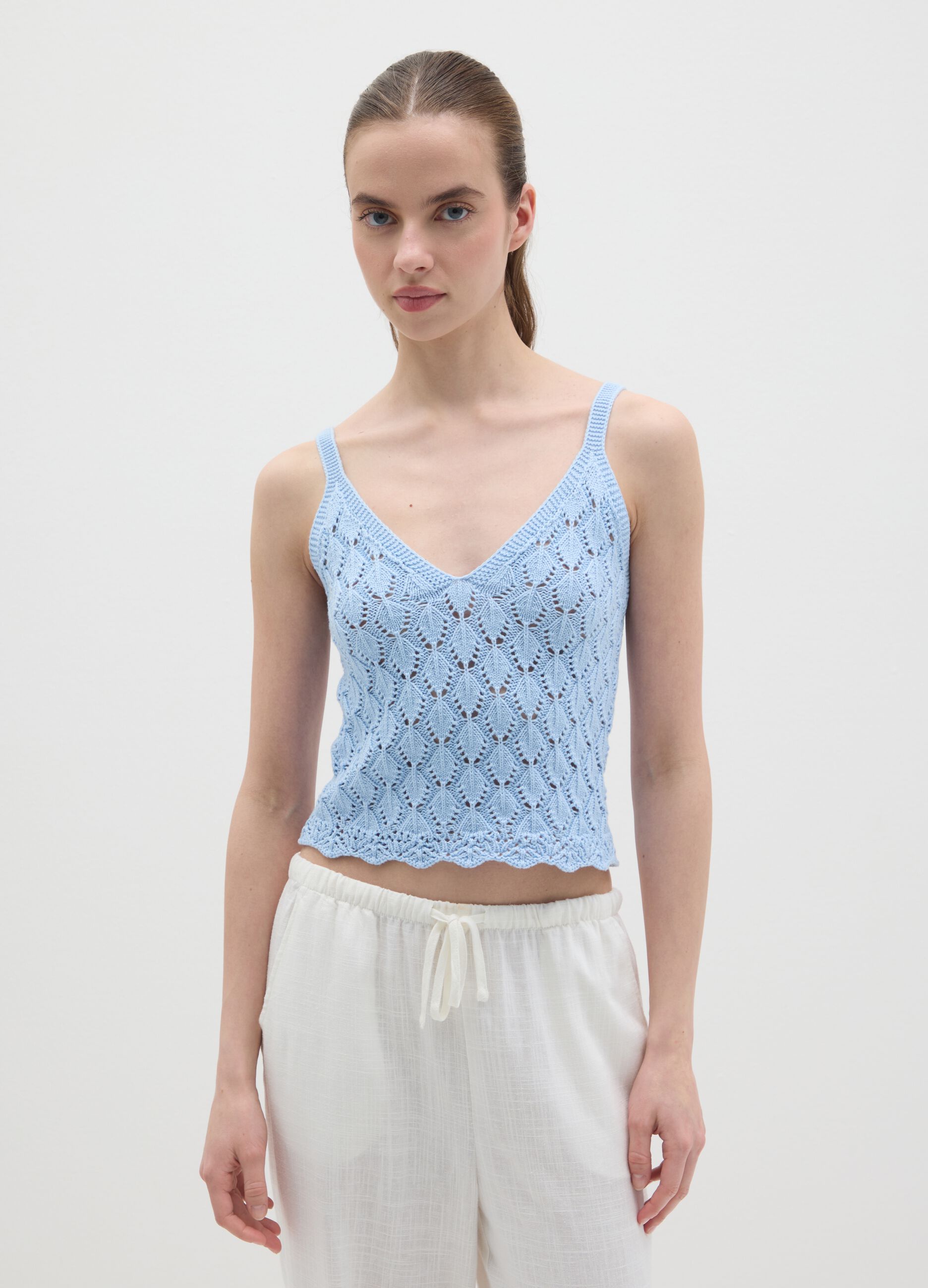 Women's blue knitted cotton top