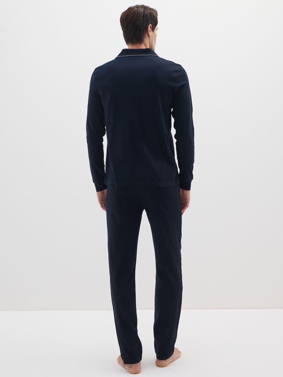 Blue cotton pyjamas regular fit with polo collar_2