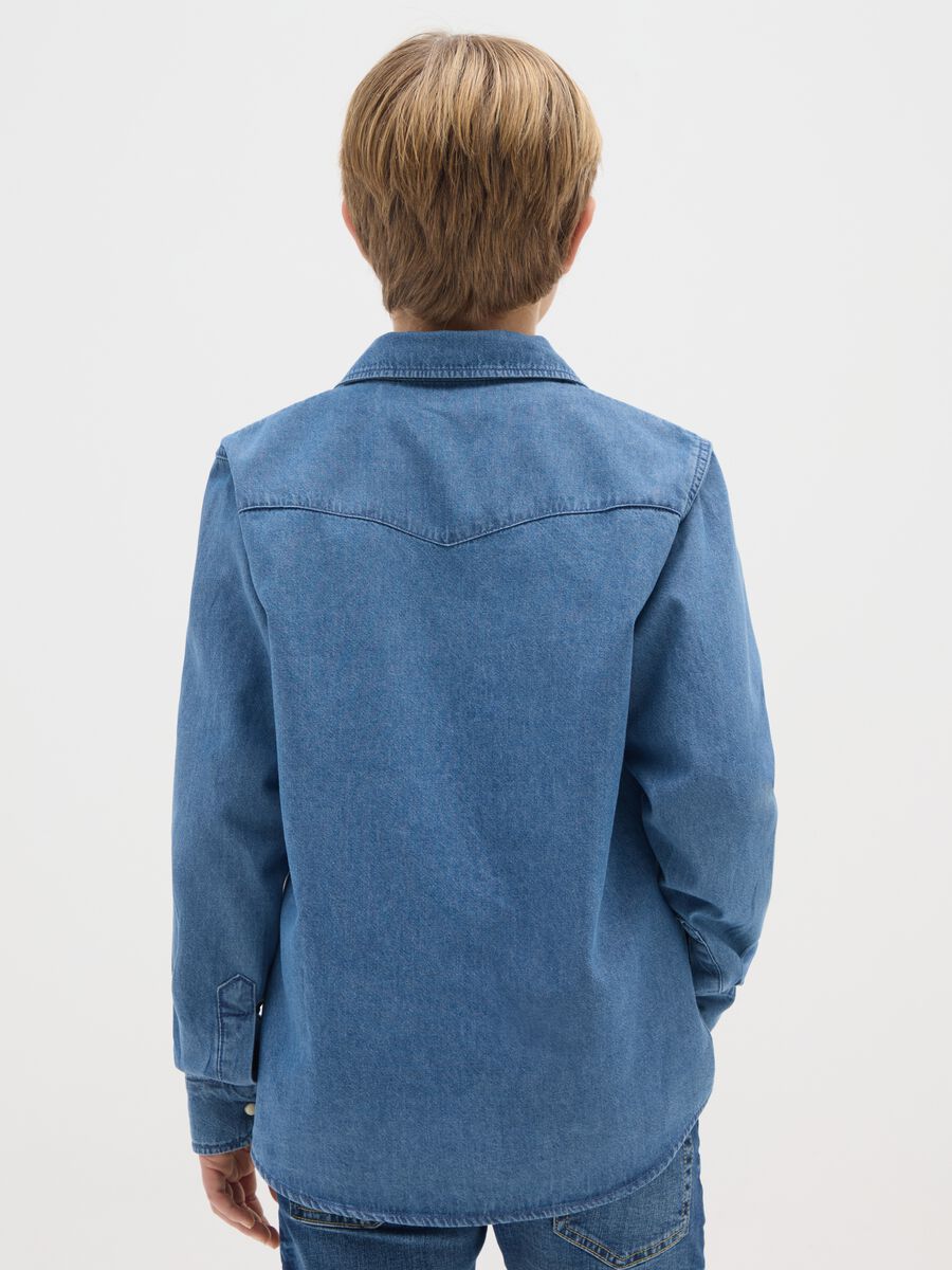 Camicia western REUP con patch colorate in denim_1
