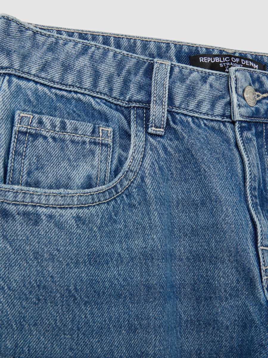 Blue Straight Jeans in Stretch Denim Regular Fit_5