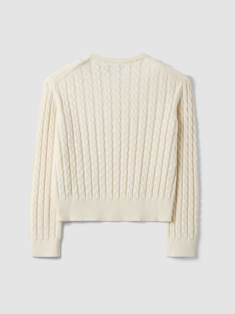 White crew-neck pure cotton cable-knit jumper, regular fit_6
