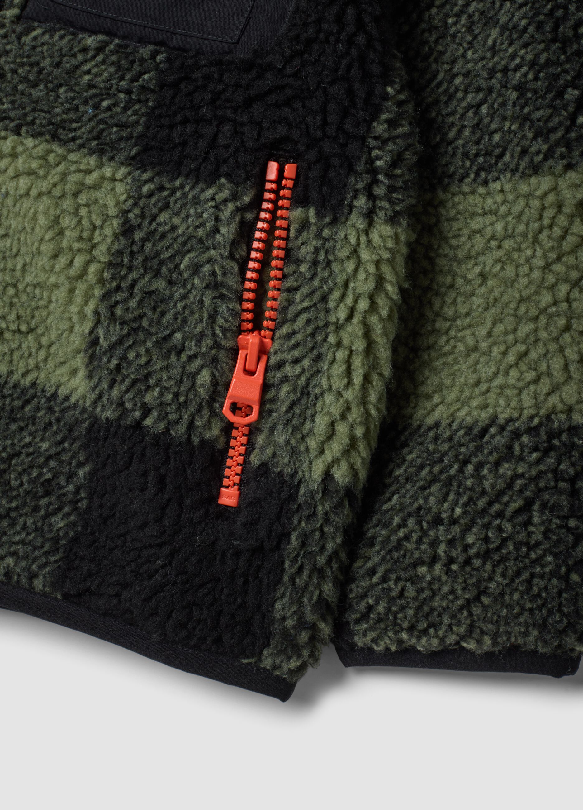 Green and black check sherpa sweatshirt with zip, oversized fit