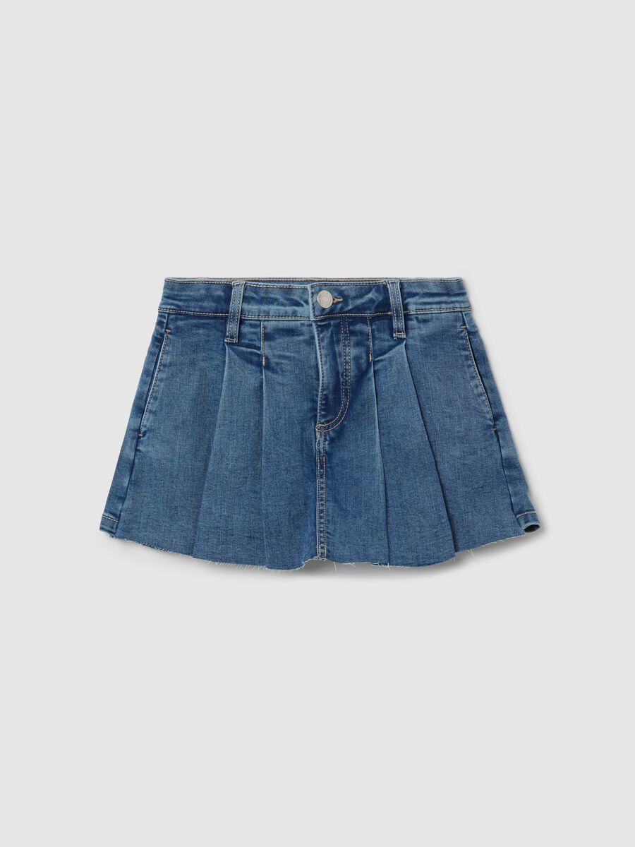 Pleated skorts in denim_0