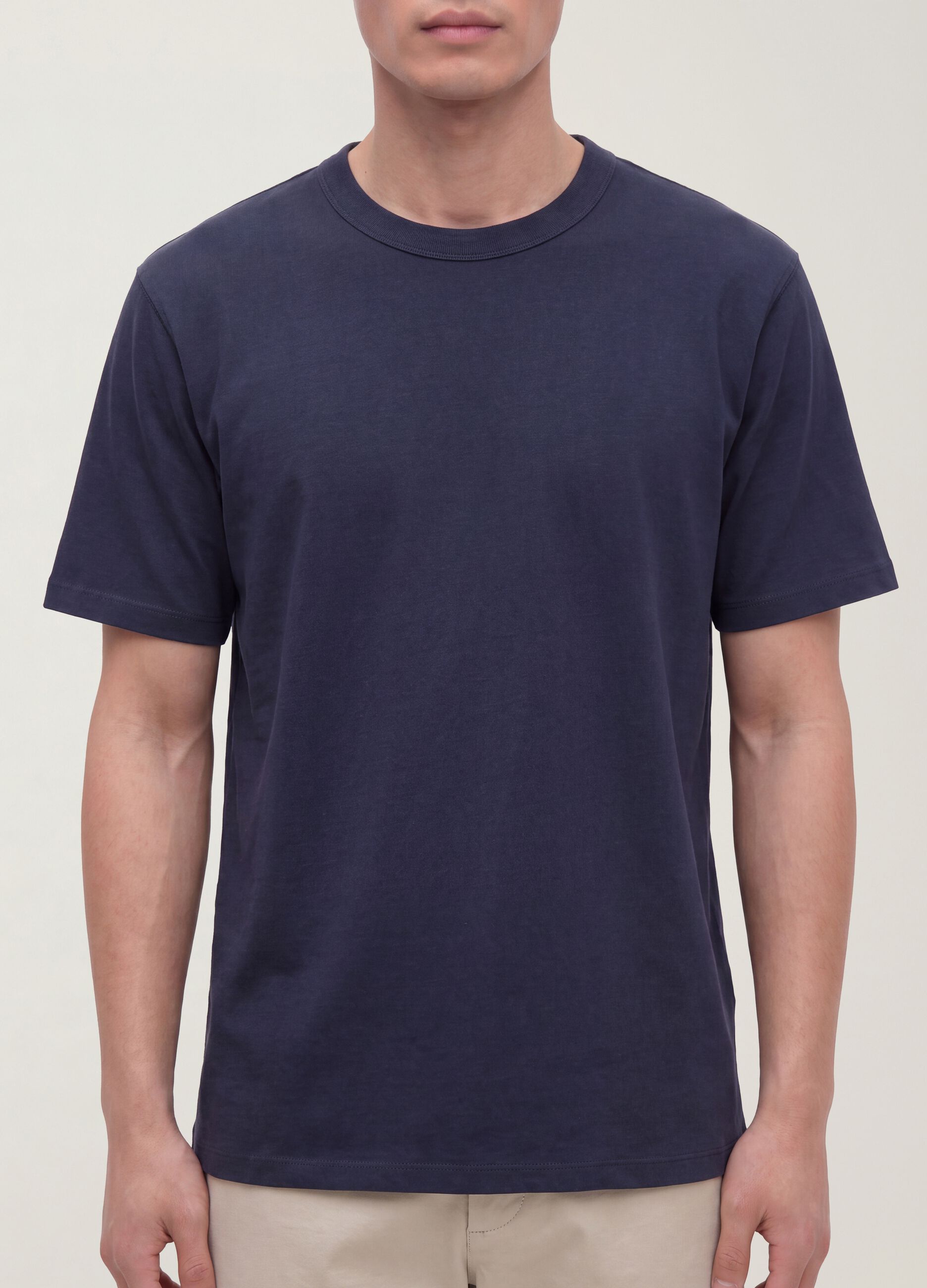 Blue pure cotton crew-neck T-shirt, relaxed fit