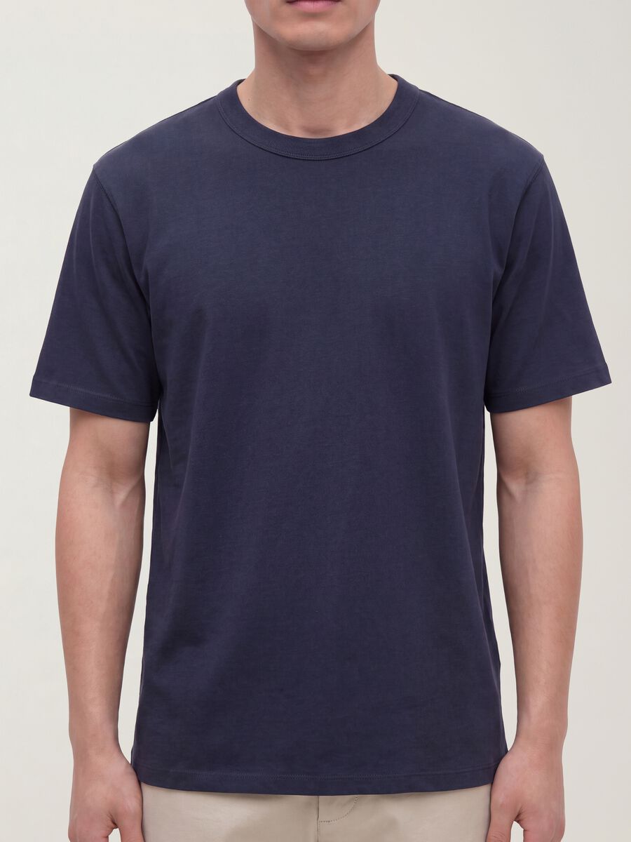 T-shirt blu in puro cotone a girocollo relaxed fit_4