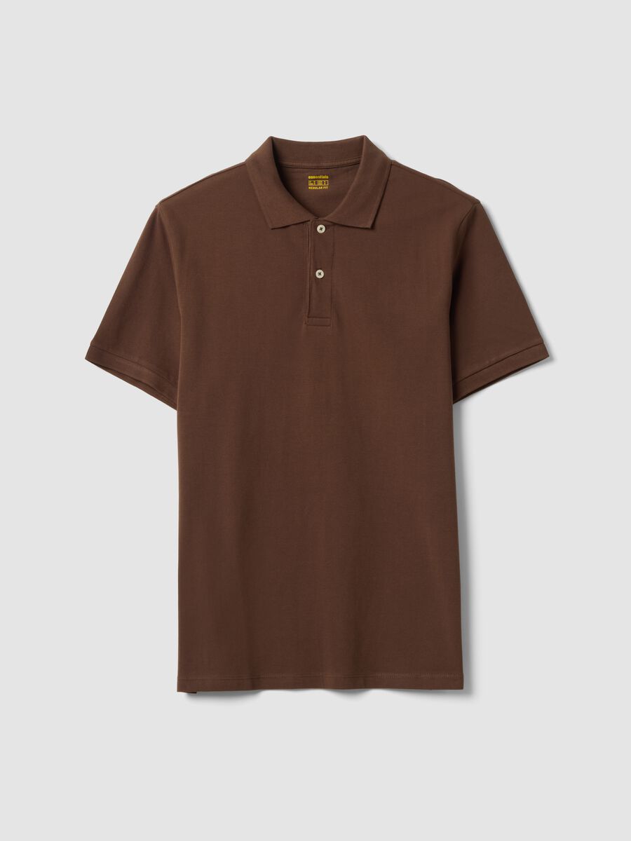 Polo marrone in puro cotone piquet con colletto classico regular fit_0