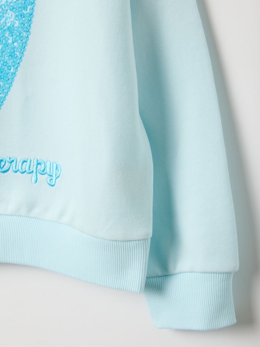 Sky blue cotton blend regular fit sweatshirt with heart for girls_3