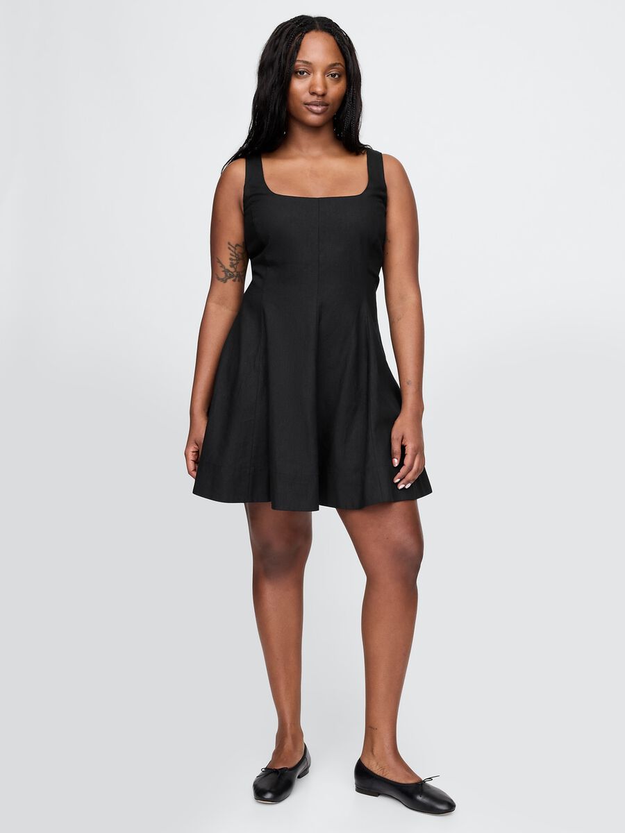 Short Black Dress in Linen and Viscose_4
