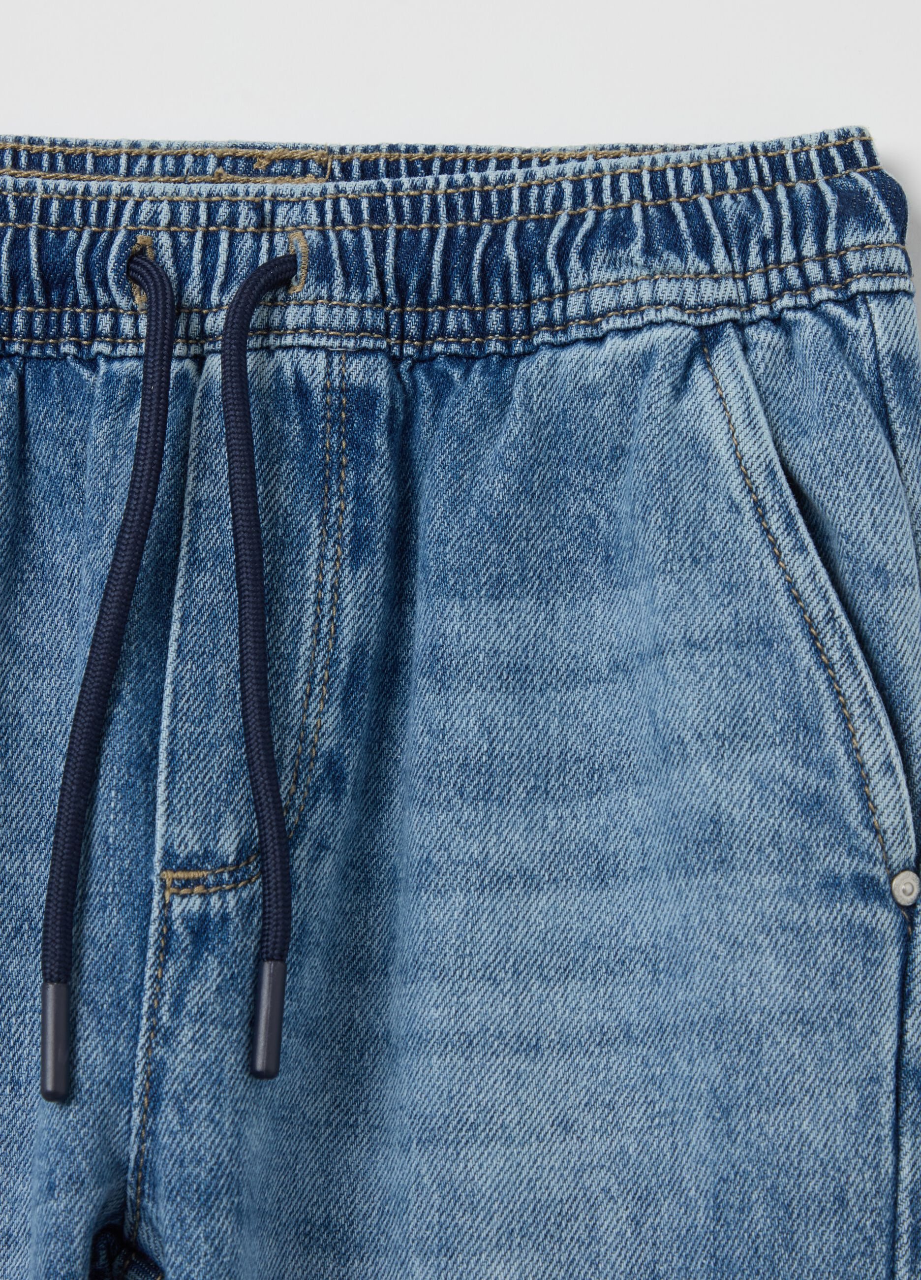 Denim joggers with drawstring