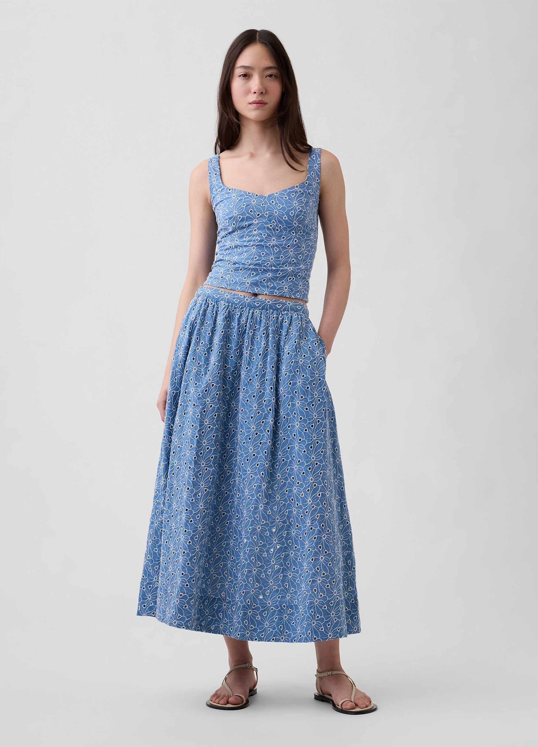 Pure cotton midi skirt with floral pattern