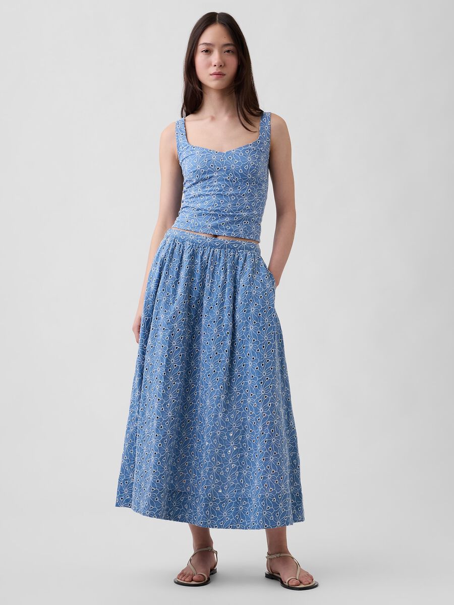 Pure cotton midi skirt with floral pattern_0