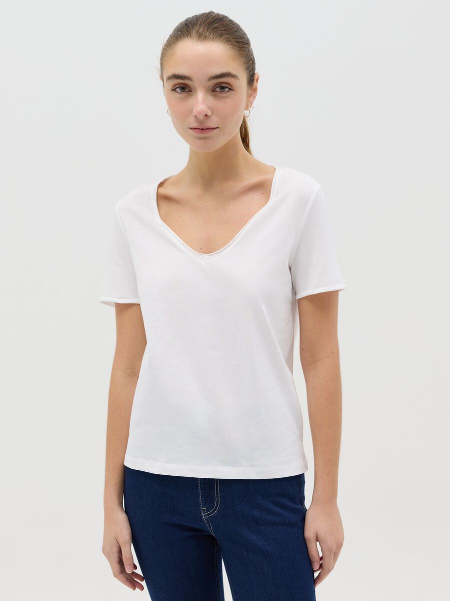 White organic cotton T-shirt with V neck_0