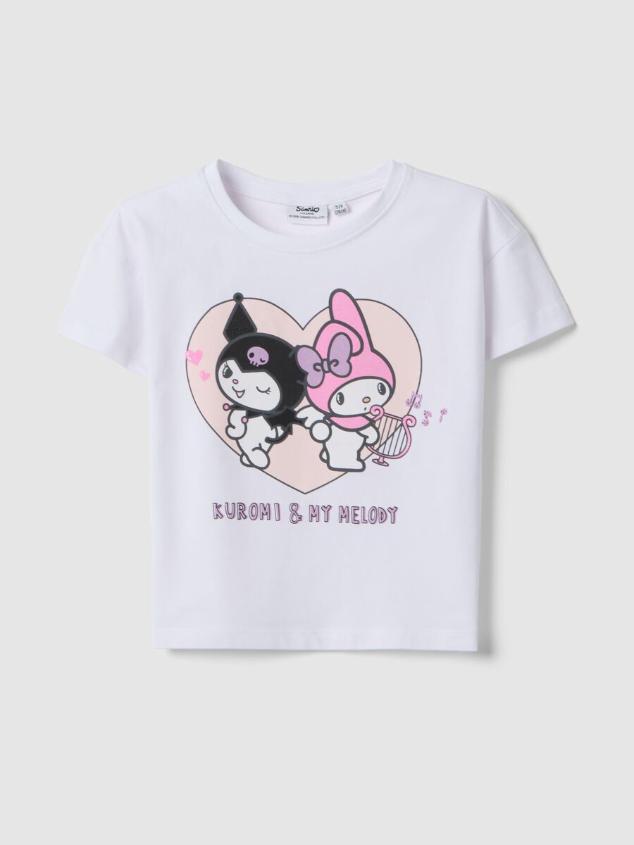 Girls' Stretch Cotton White T-shirt with Kuromi_0