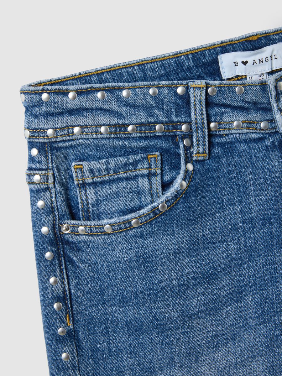 Blue denim bootcut jeans with studs_5