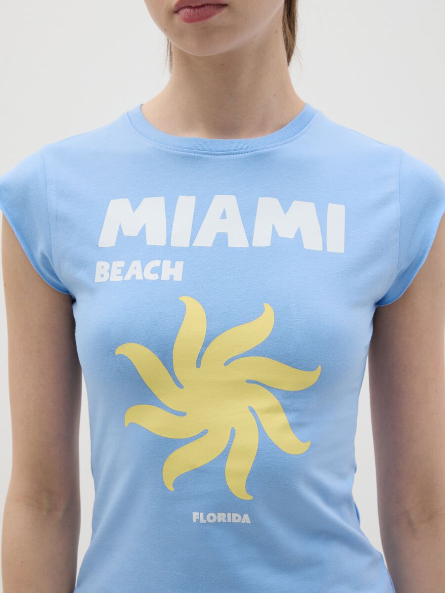 Blue Miami Beach Stretch Cotton T-shirt_2