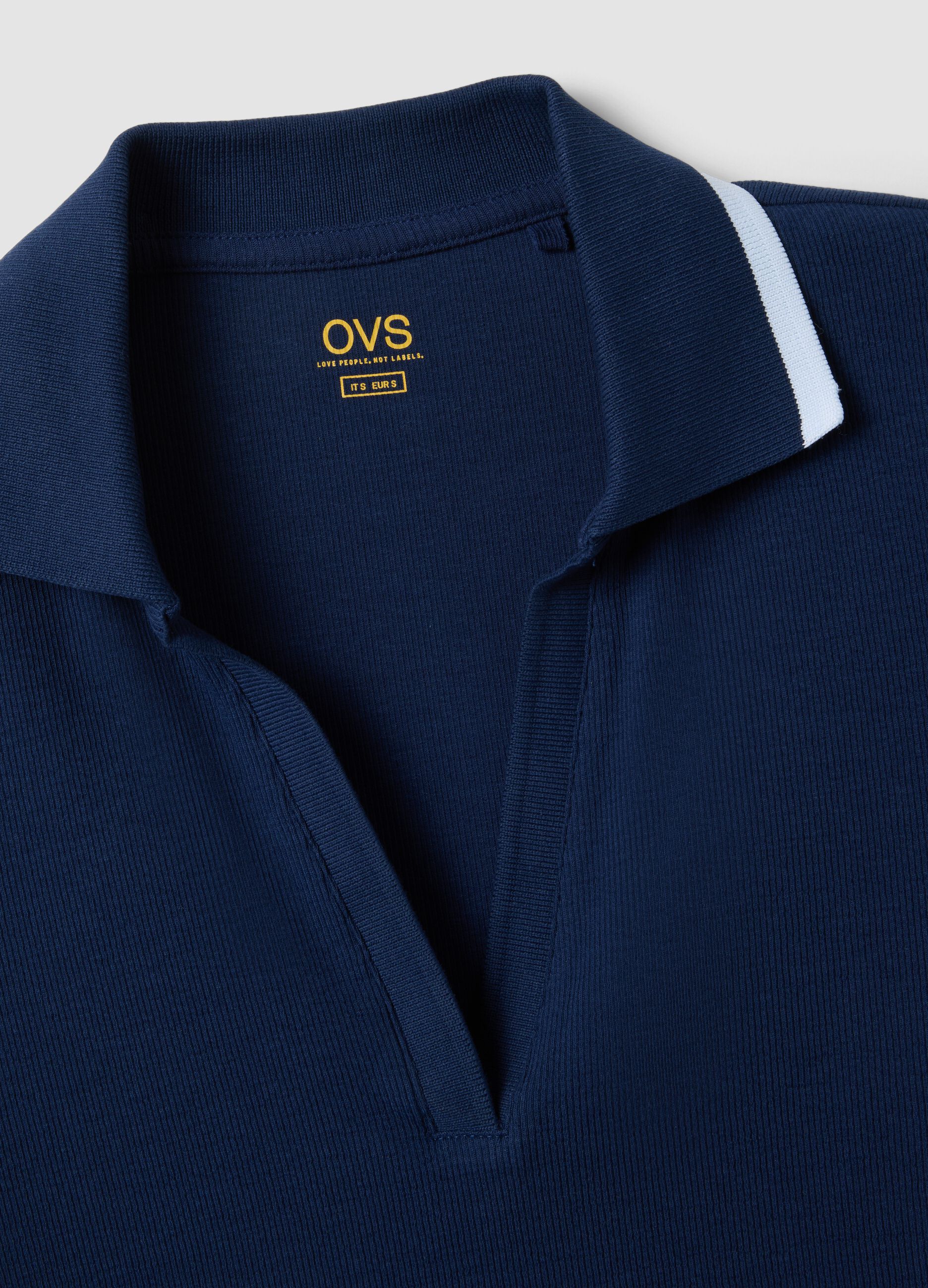 Blue stretch cotton short-sleeve polo shirt, regular fit