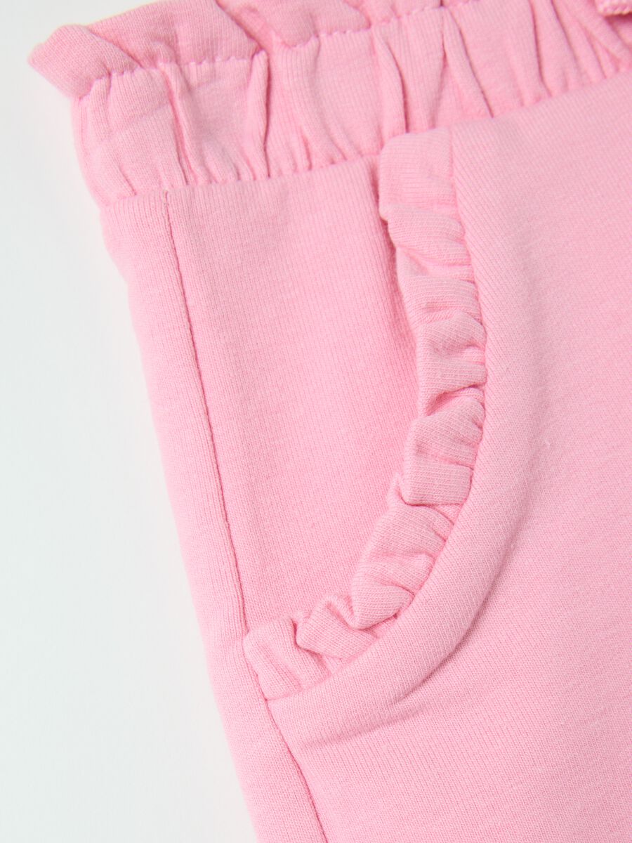 Pink French terry shorts with bow and frills_3