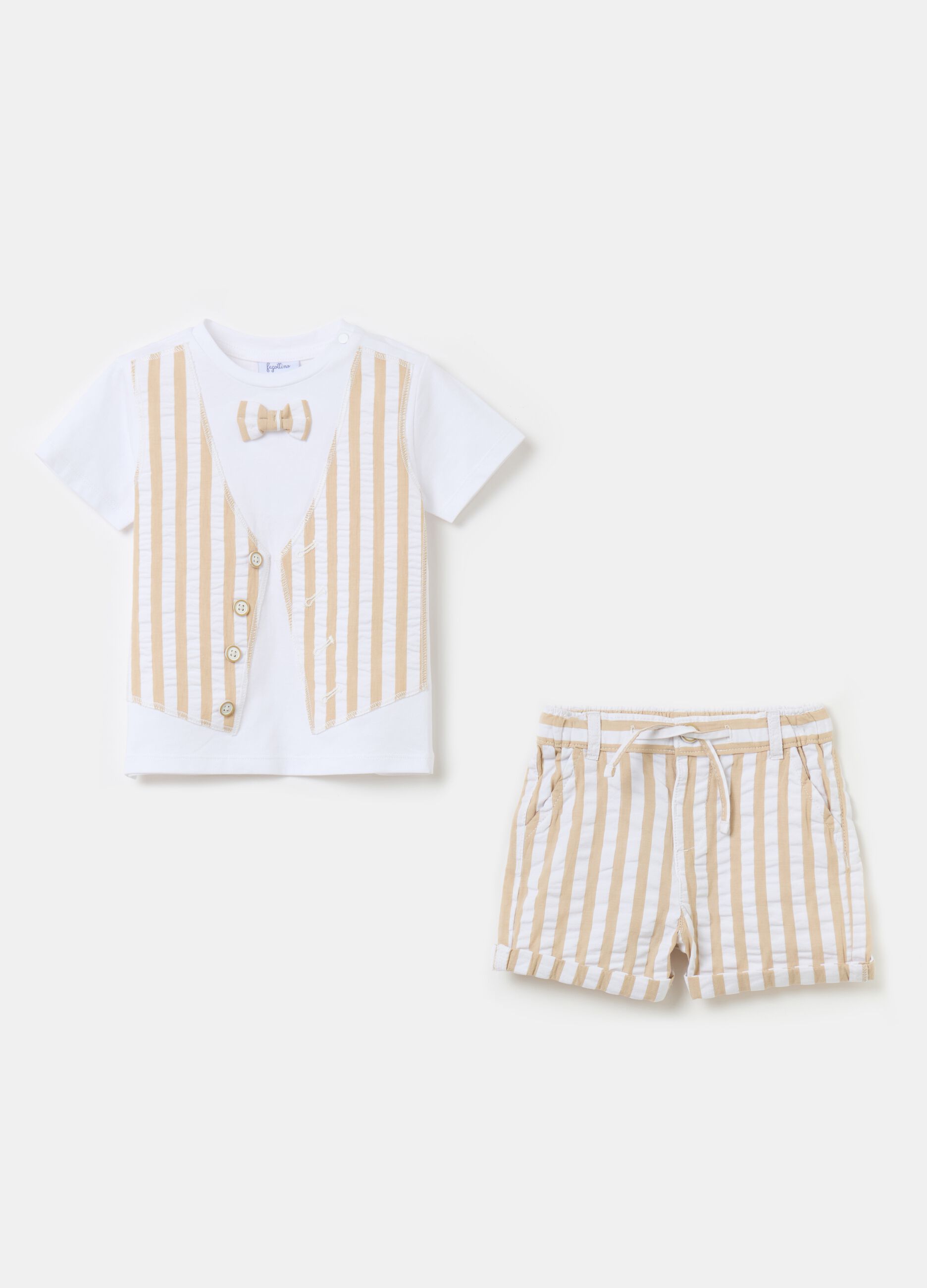T-shirt with gilet and striped shorts set