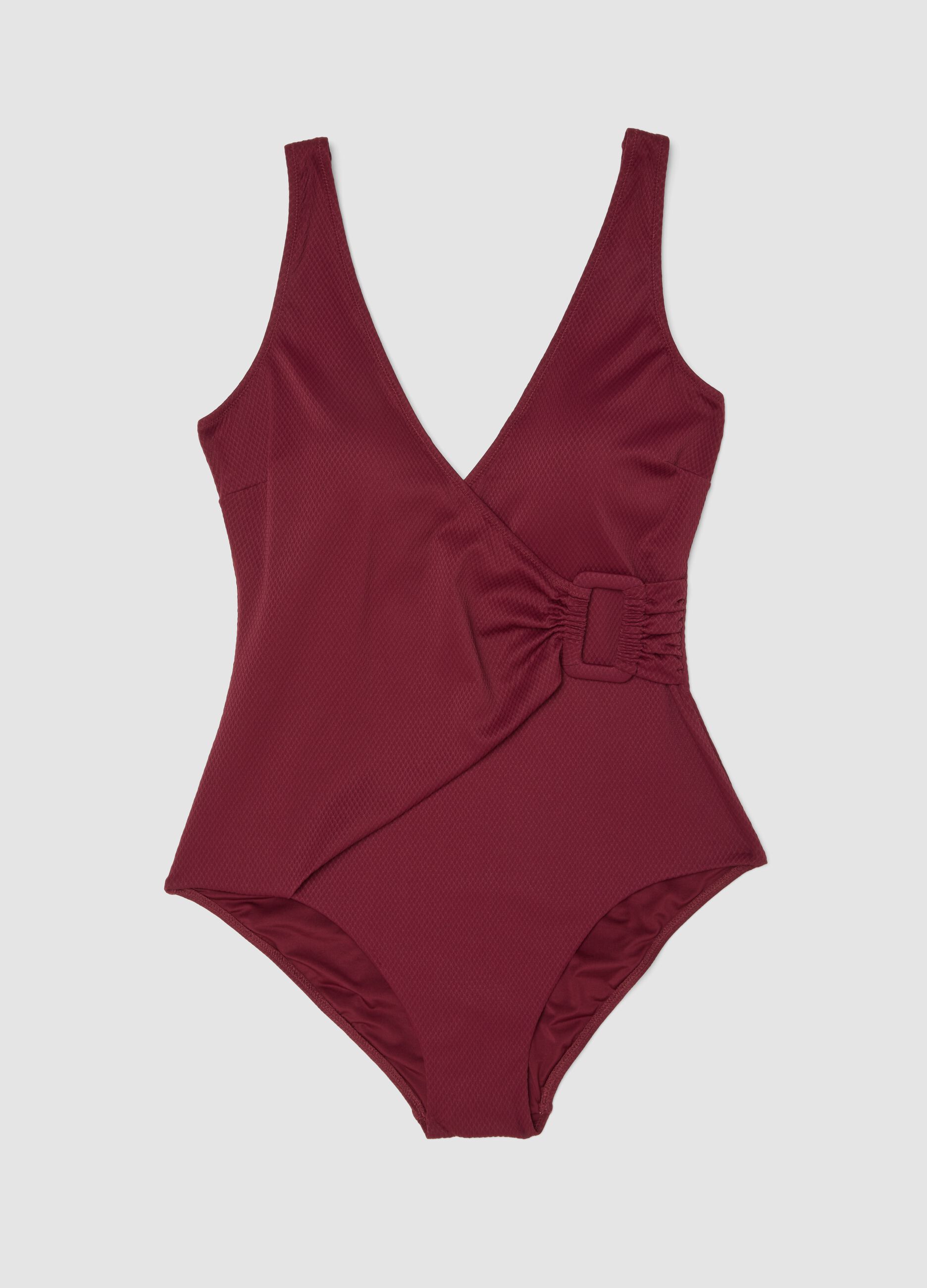 Red stretch swimsuit with side buckle