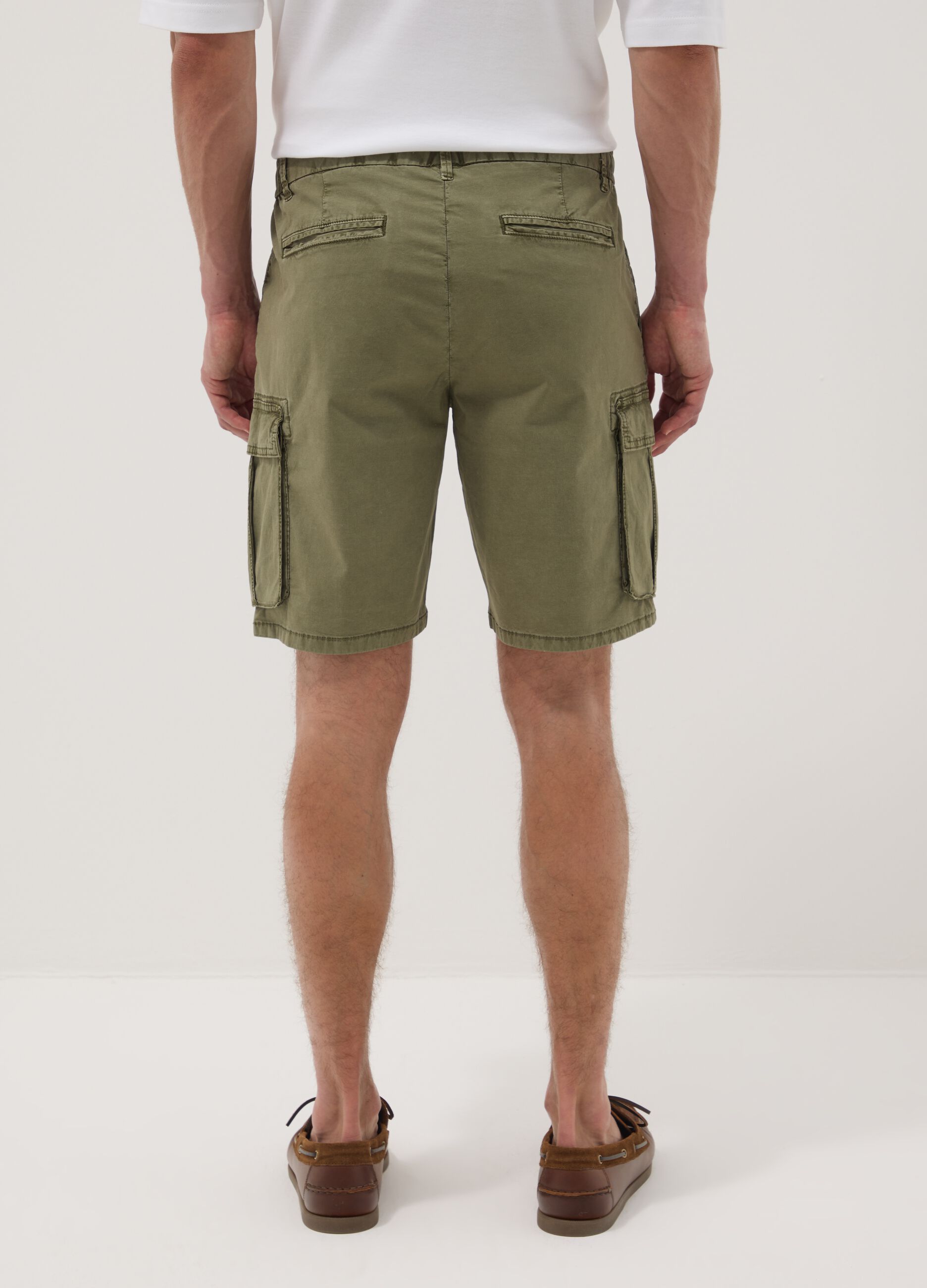 Green stretch cotton cargo Bermuda shorts