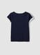 T-shirt blu in puro cotone con scollo a V e stampa frontale_5