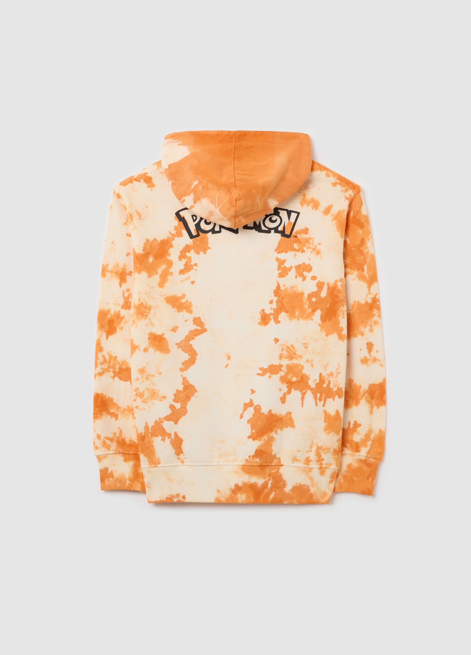 Orange tie-dye sweatshirt with hood and Charizard print
