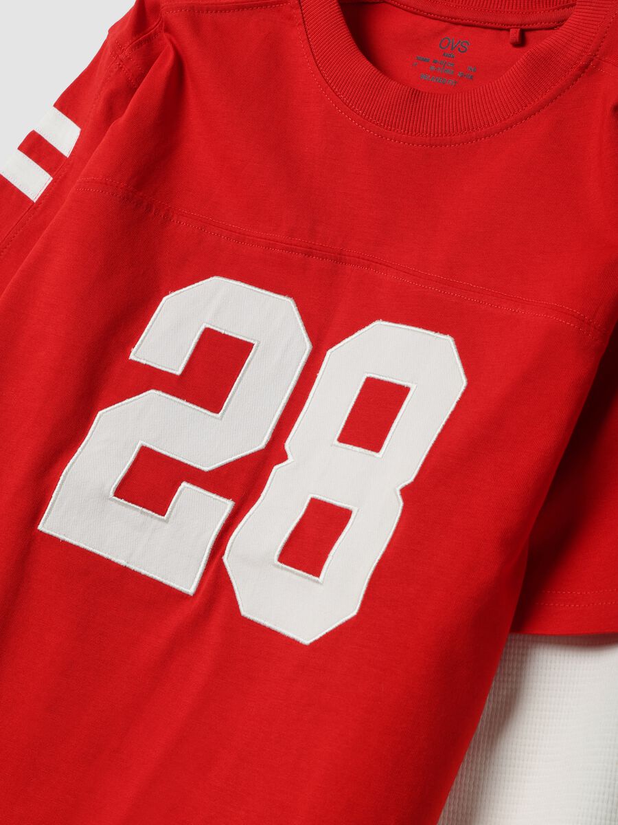 Red pure cotton crew-neck T-shirt with college print for boys_1