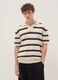 Beige striped pure cotton polo shirt with classic collar, oversized fit_2