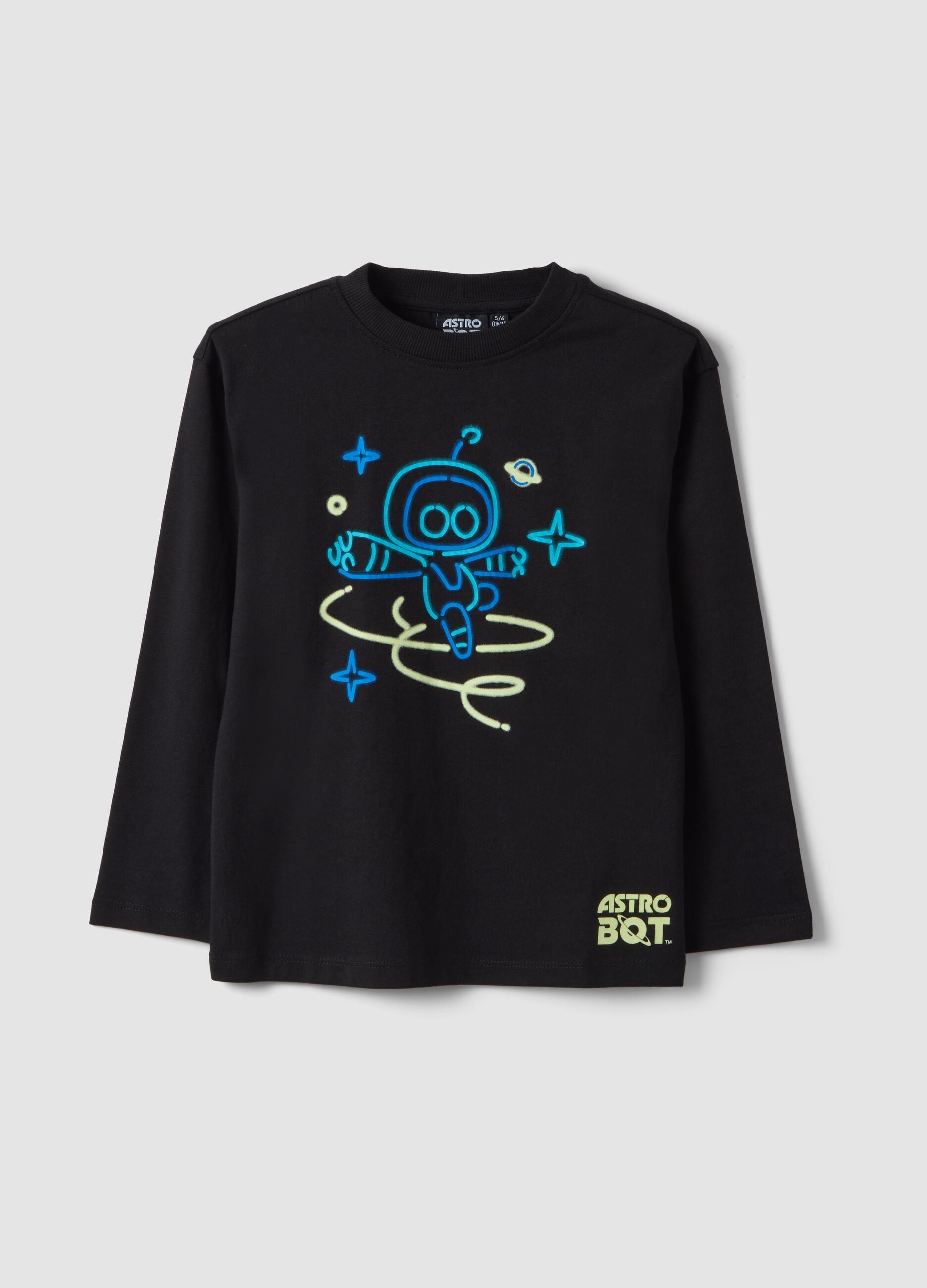 Black pure cotton T-shirt with Astro Bot print, relaxed fit
