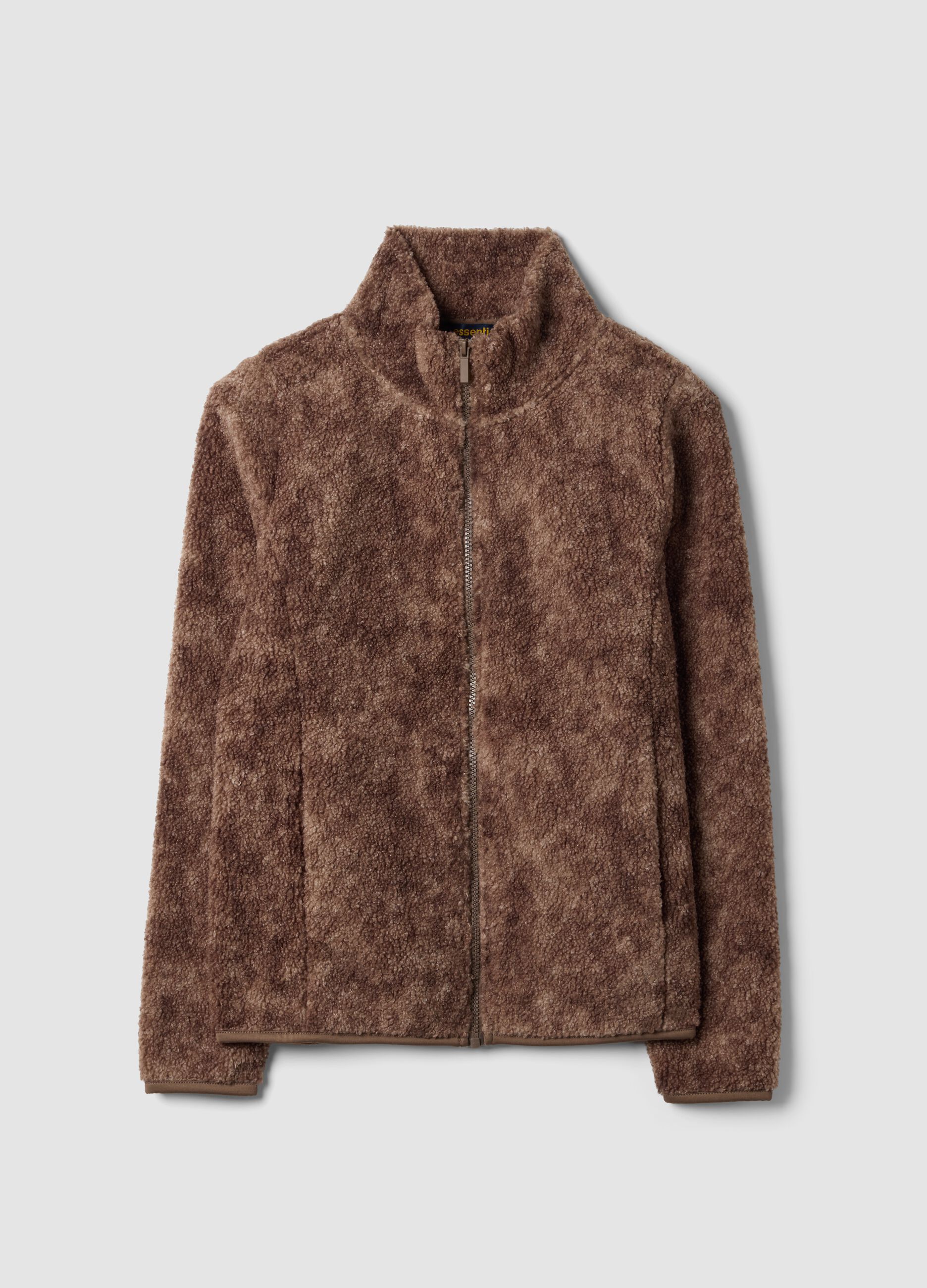 Brown crew-neck zip sweatshirt, regular fit