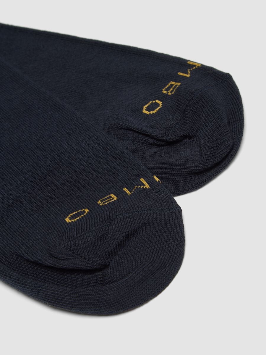 Two-pack of navy blue and golden yellow long socks in stretch cotton_2