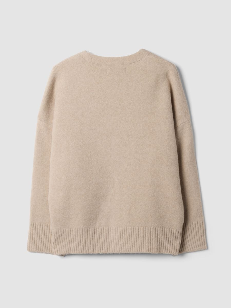 Beige stretch wool cardigan with deep V-neck_5