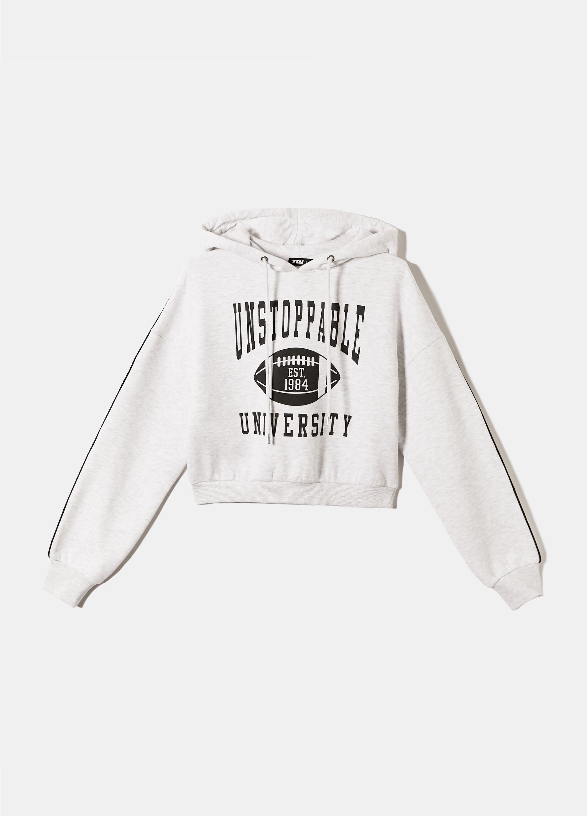 Crop sweatshirt with hood and print