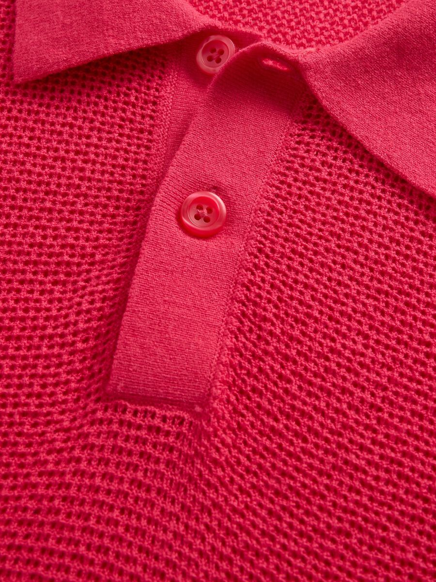 Pink Short Sleeve Polo in Textured Fabric_4