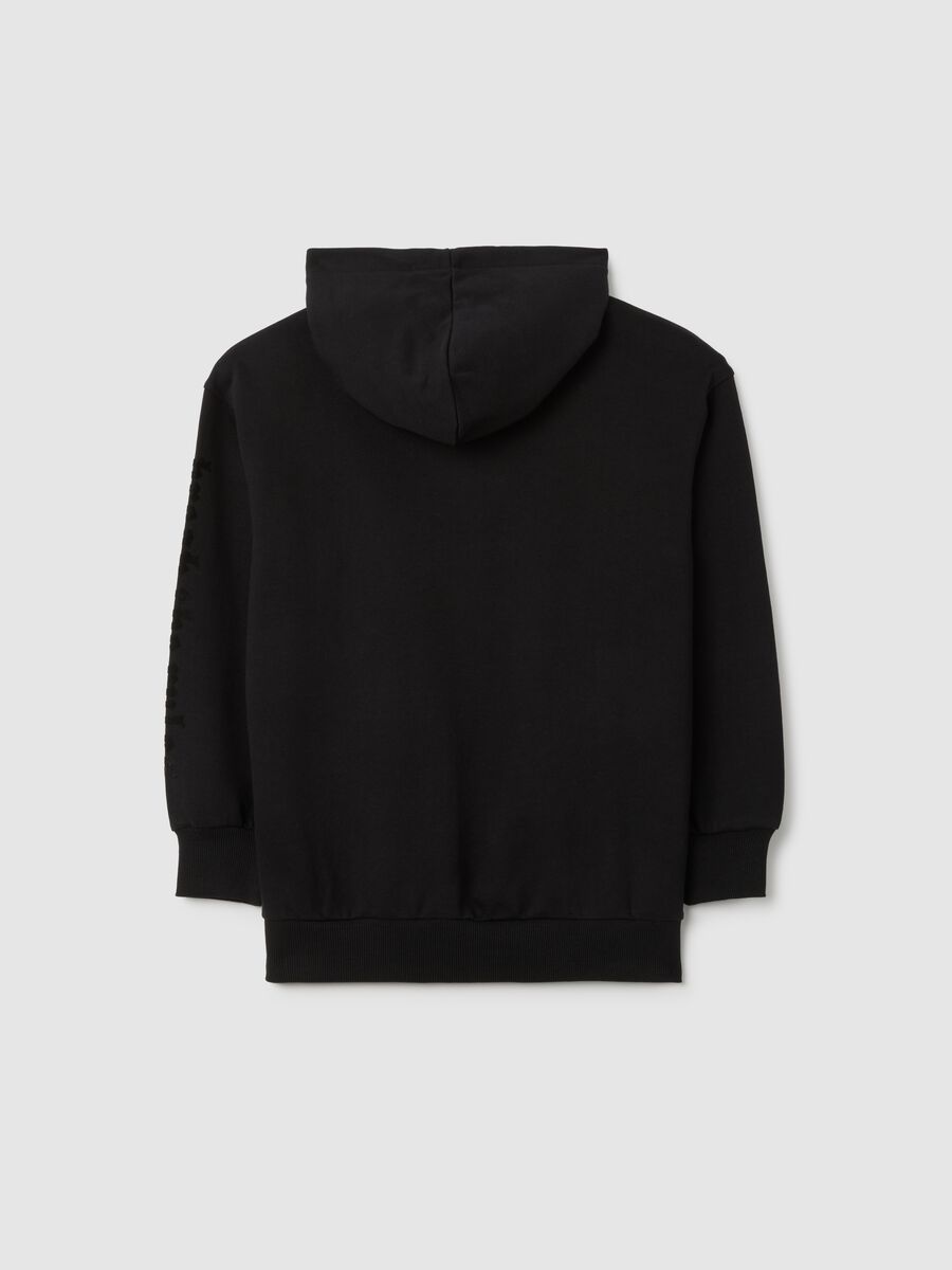 Felpa con cappuccio da ragazze in puro cotone nero _4